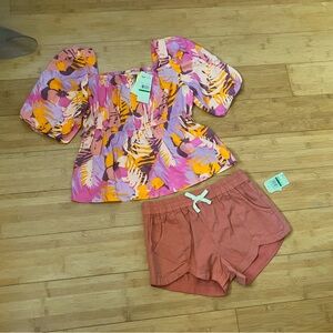 NWT Girls Size 12-14 Outfit - Roxy Flowy Top & Billabong Pull On Shorts
